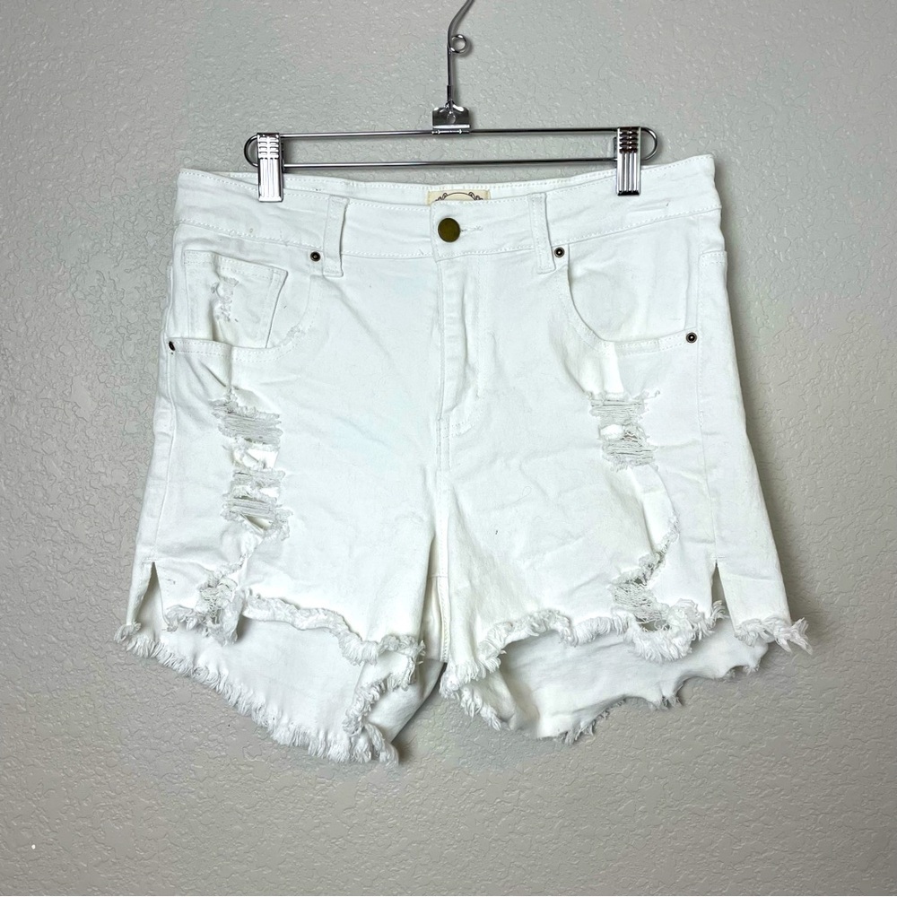 Joyfolie Women's White Distressed High Waisted Denim Shorts Size 30